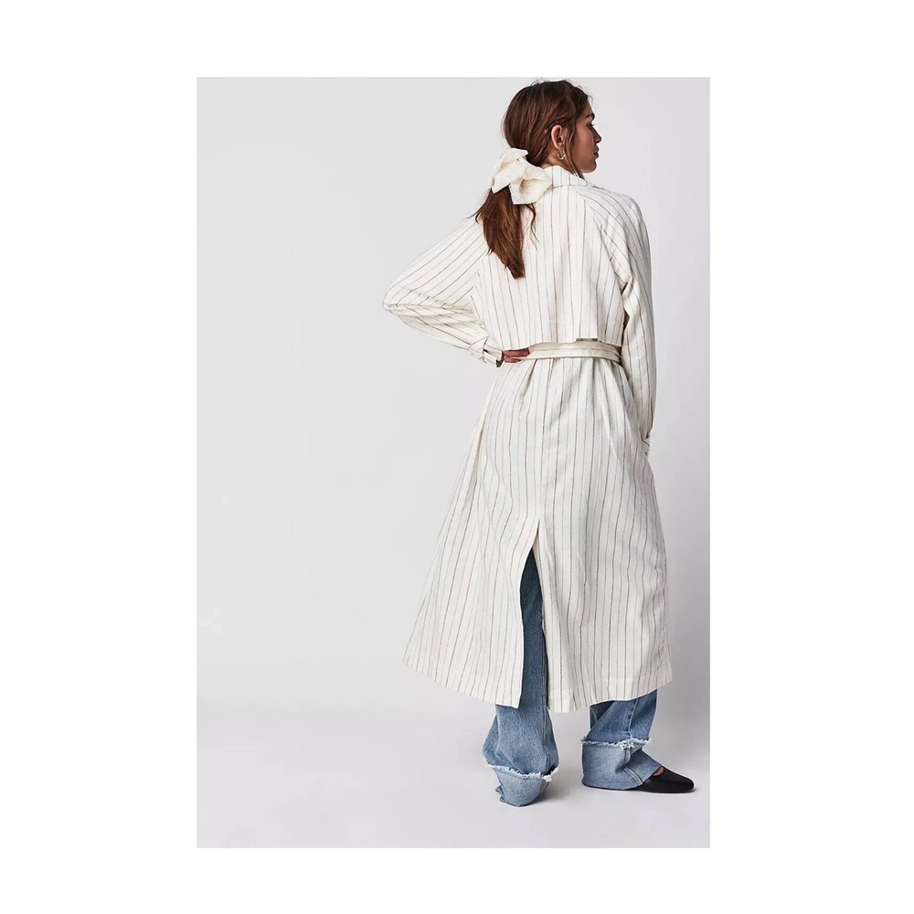 Free People We The Free Melia Mac striped linen-blend duster trench coaT medium - Picture 2 of 9
